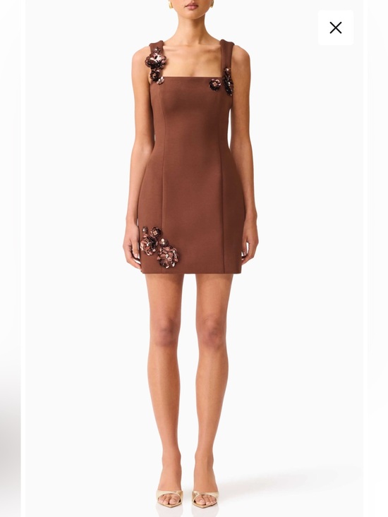 Elliatt Dresses & Skirts - Elliatt Emma Floral Appliqué Cocktail Minidress in brown mahogany
